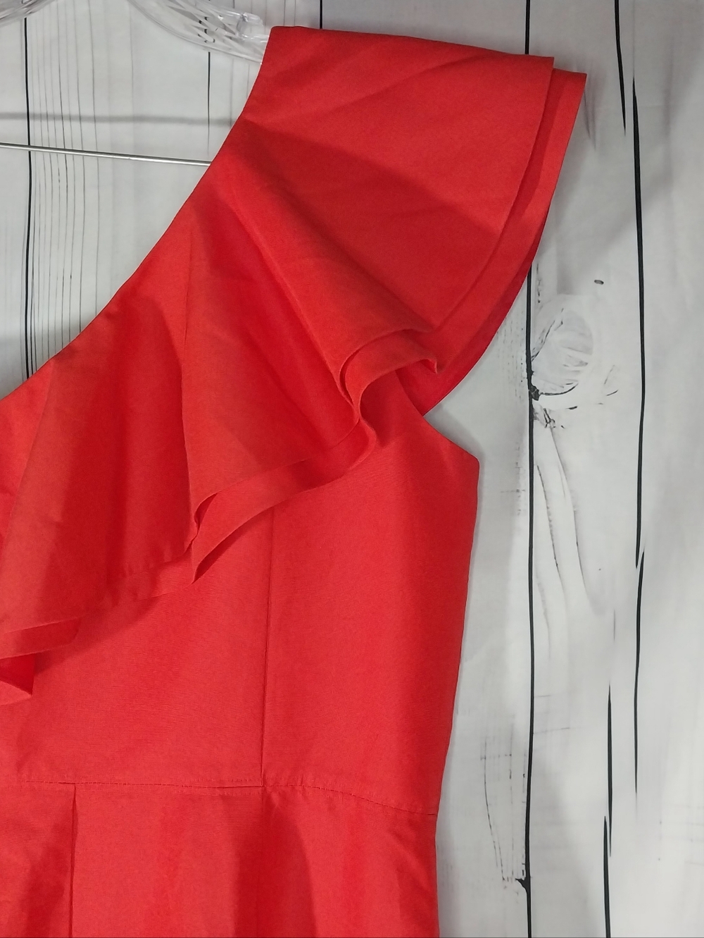 J. Crew Red One-Shoulder Ruffle Sheath Cocktail Classic Contemporary Dress - Picture 6 of 8